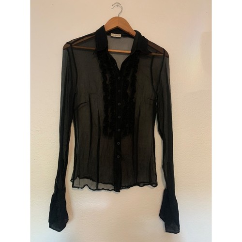 Dries Van Noten, VINTAGE Dries Van Noten Gothic Avant Garde Runway Floral Sheer Blouse Black
