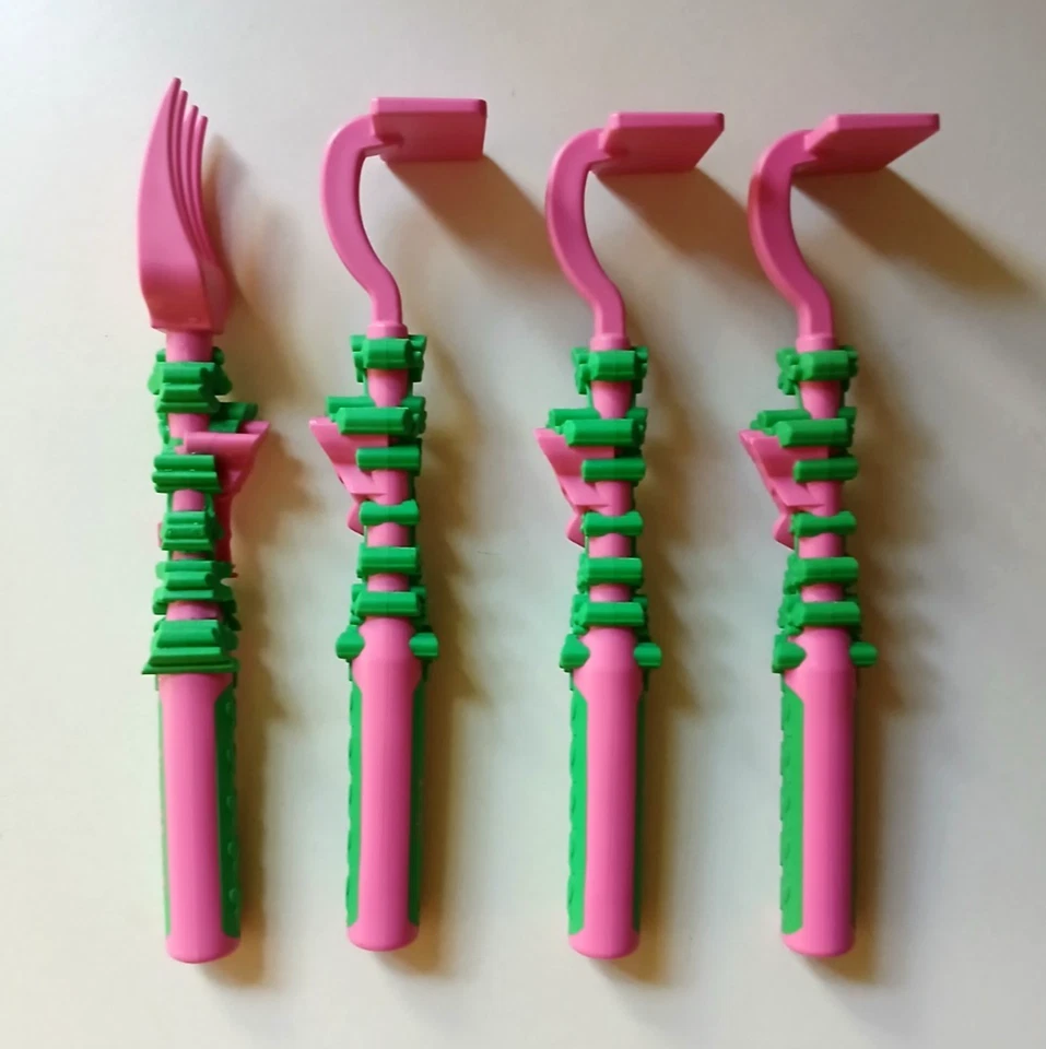 Lote de 4 cubiertos constructivos de hadas de jardín para comer tenedor y empujador para niños pequeños/niños Foto 4 de 4