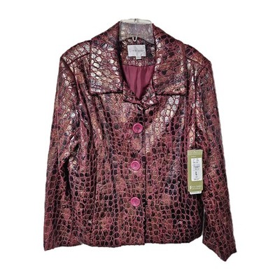 Erin London Womens Red Faux Snakeskin Jacket Size XL Y2K Glam Jewel Tone