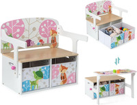 Kids Table and Chair Set, Convertible Toy Storage Bench with 2 Removable Fabric