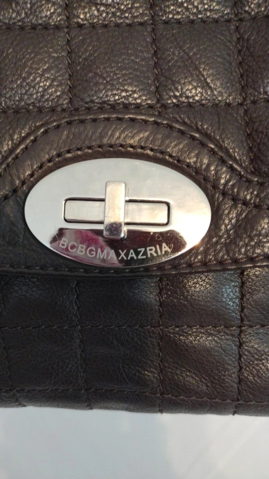 BCBGMAXAZRIA Shoulder Bag Womens Brown Quilted Turn Lock Pebbled Baguette Purse - Image 2 of 4