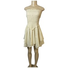 Urban Outfitters Poppy Smocked Mini Dress Crinkle Cream Sz XS Fairy Boho Grunge