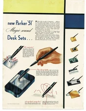 1946 Parker 51 Fountain Pen Desk Sets Vintage Print Ad