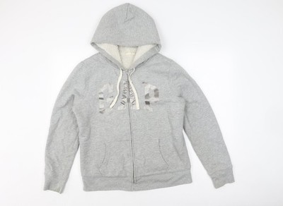 GAP graue Damenjacke mit Kapuze, Größe L, lässiges Logo