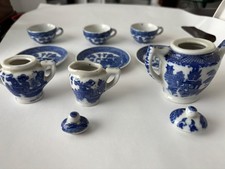 Vintage Child Size 11pc Toy China Tea Set Blue Willow Asian Theme