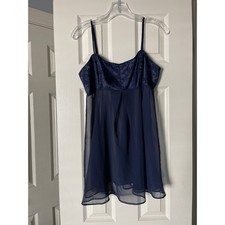 Victorias Secret Navy Blue Lace Sheer Babydoll Chemise Nightgown Slip Dress Med