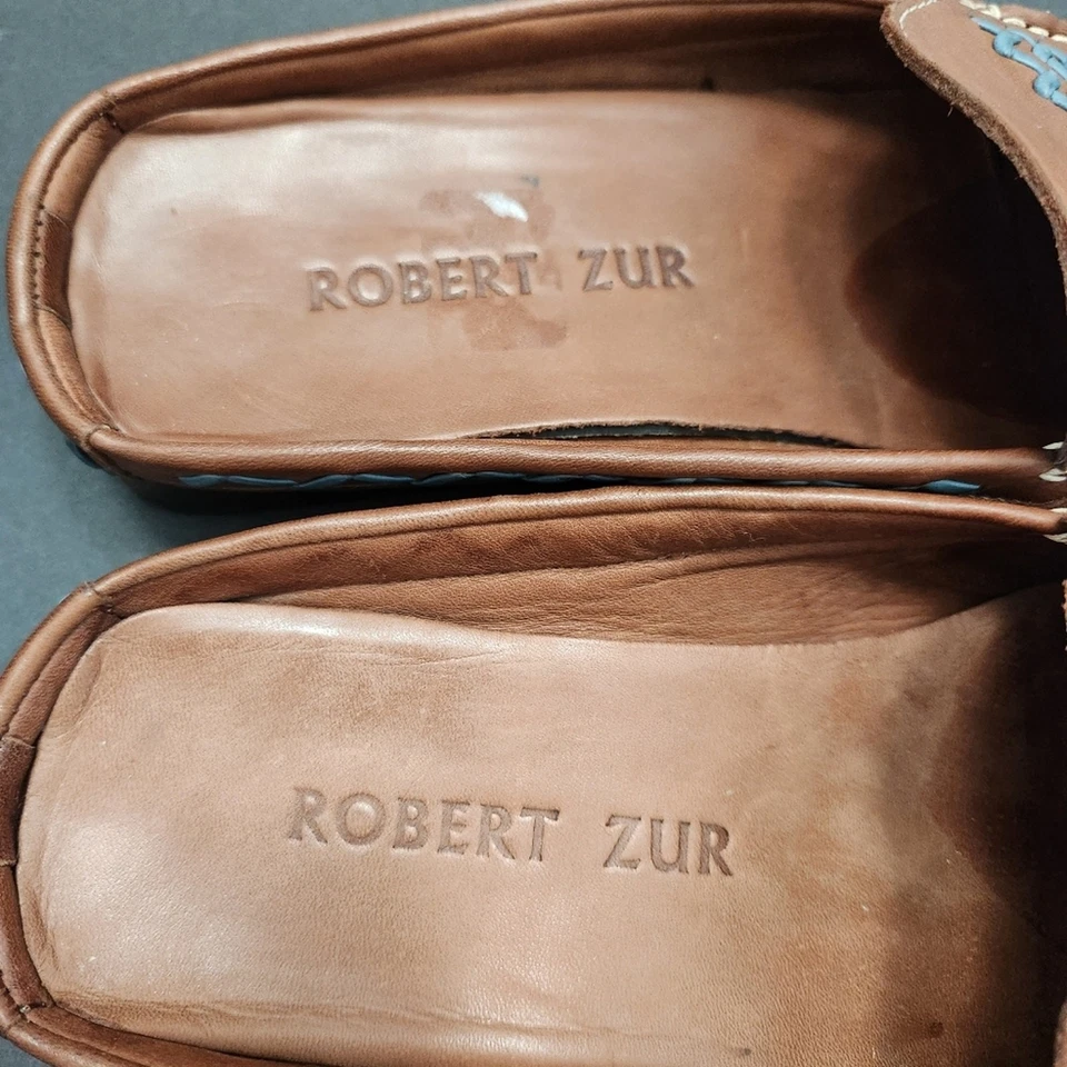 Robert Zur Vega BB Learher мокасины мул туфли коричневый бирюзовый 7 М ретро дизайнер - Изображение 3 из 4