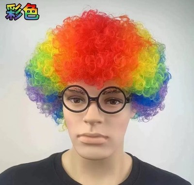 Curly Afro Wig Multi-Color Clown Costume Accessory for Adults