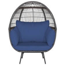 Image of Oversized Wicker Egg Chair Outdoor Patio Lounge Basket w/ 4 Soft Cushions