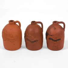 Antique 3 Piece Set Arts and Crafts Tokoname Japan Dragon Red Clay Jugs