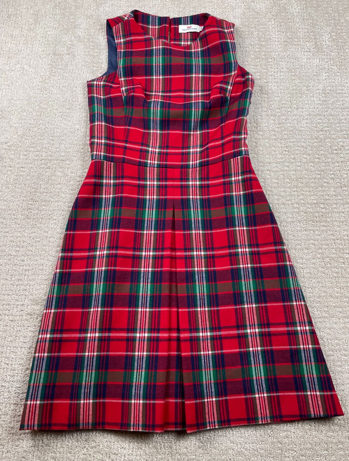 Vineyard Vines Dress Women 00 Red Tartan Plaid Sleeveless A Line Preppy Academia