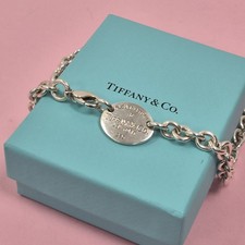 Tiffany & Co Genuine Round Oval Choker Sterling Chain Chunky Necklace Size 15"