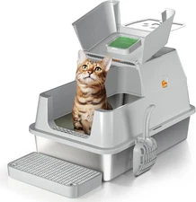 Stainless Steel Cat Litter Box with Lid, 180° Flip-Top X-Large, Flip Top Grey 