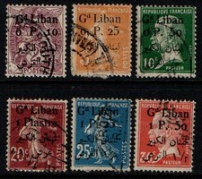 Lebanon 1924 France overprints selection to 1p 50 on 30c SG26-28, 30-32 Used