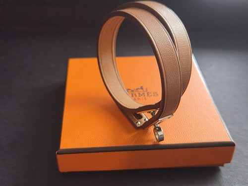 Hermes Mini Kelly Double Tour Leather Bracelet Palladium Plated Lock T3 Box