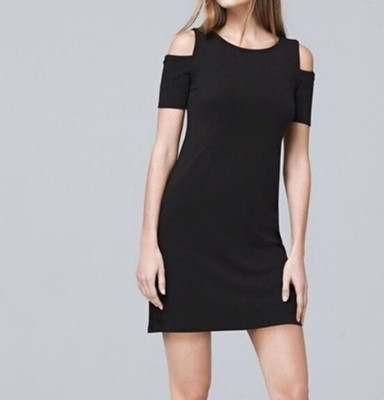 White House Black Market Cold Shoulder Black Shift Sheath Short Sleeve Dress M
