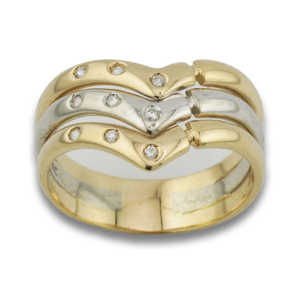 Tricolor Brillant Gold Ring 585 14 Kt 0,08 Ct Gelb-, Weiß-, Roségold Wert 1450,- - Bild 4 von 4