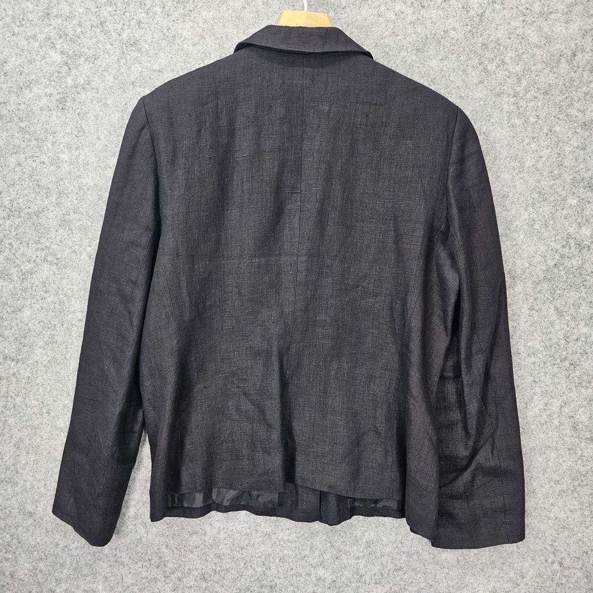 Vintage Linen Blazer Women 14 Large Black Dress Jacket HARVE 