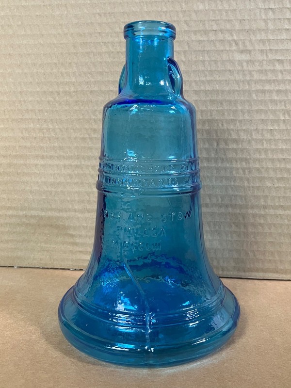 Vintage Wheaton NJ Blue Glass Liberty Bell Bottle - Large 7 1/2" Height