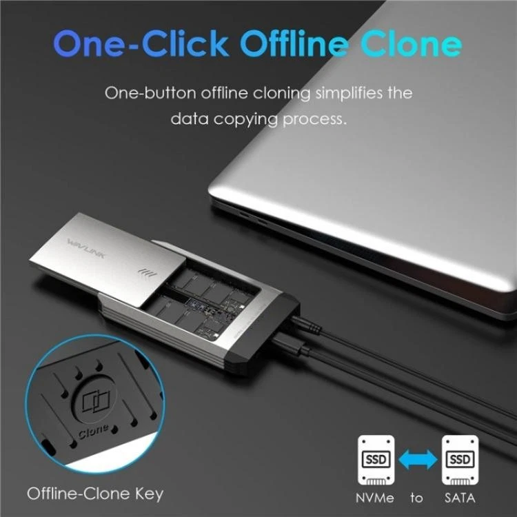 WAVLINK ST347 One-Click Offline Clone Dual Slot M.2 SSD Enclosure USB-C 3.2 Gen2 - Image 4 of 4