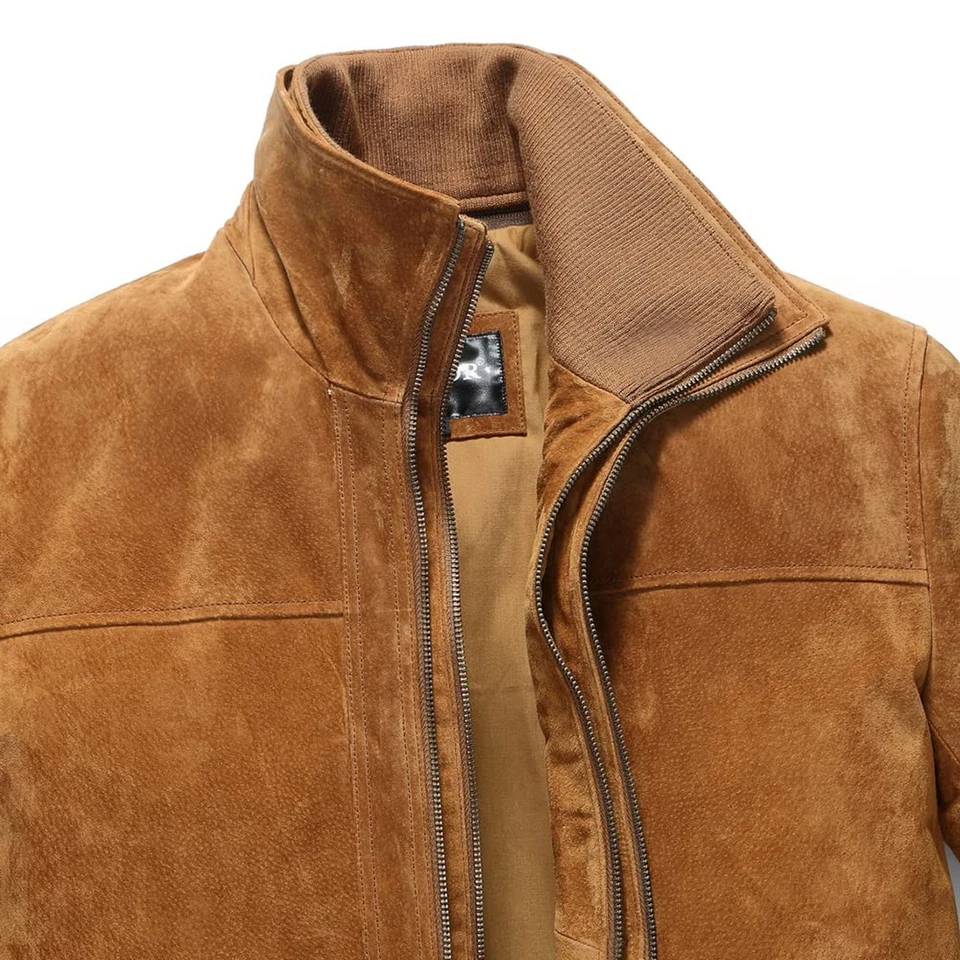 Chaqueta de cuero clásica para hombre FLAVOR abrigo de invierno de gamuza con cuello extraíble Foto 3 de 4