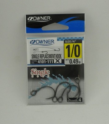 Owner 4101-111 Lure Replacement Hook 1X Strong Needle Point Black Chrome 1/0 4Ct
