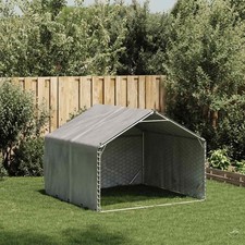 Outdoor Dog Kennel Silver Galvanized Steel Large vidaXL