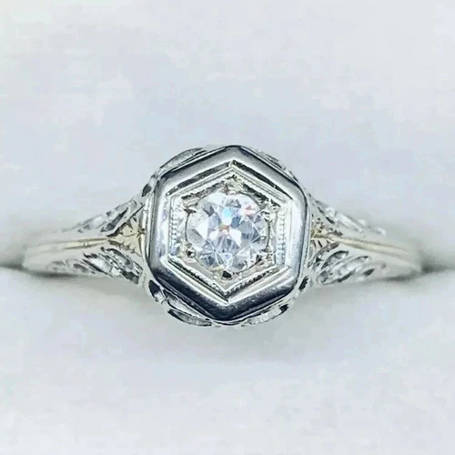 Art Deco Vintage Style Lab Created Diamond 14K White Gold Finish Engagement Ring