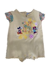 Vintage Disney Mickey Minnie Mouse Girls 12M Yellow Floral Romper One-Piece
