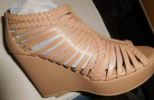 NEW 12.5 wide torrid Strappy Mesh Wedge Booties (Wide Width) beige - Picture 6 of 11