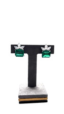 925 Sterling Silver Rhodium Plated Emerald Green CZ Stud Earrings
