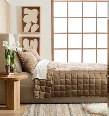 Quince Bamboo Box Quilt SET Walnut Brown Full Queen NWOT Open Box READ