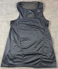 Adidas Climacool Women  s Tank Top L Racerback Mesh Back Zip Pocket Charcoal Gray