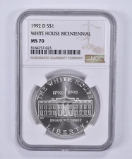 1992-D White House Commemorative Dollar MS70 NGC Brown Label