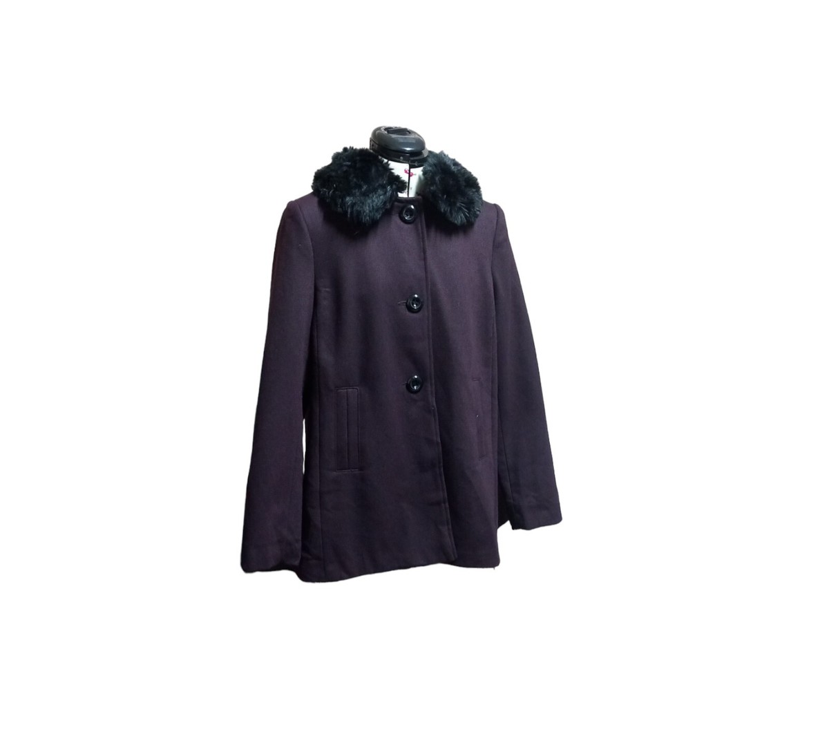 George Asda Ladies Coat Size 14 Purple Smart Warm Faux Fur Buttons Pockets  Coat