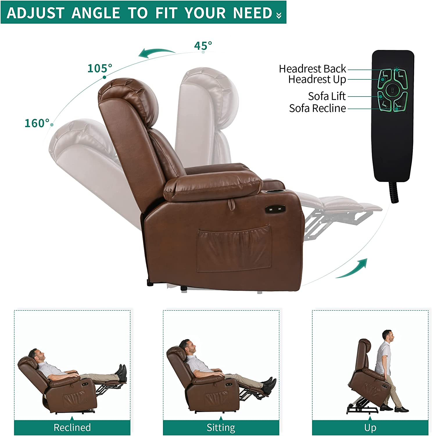 Buy Power Lift Recliner Chair with Extended Footrest for Elderly, Faux