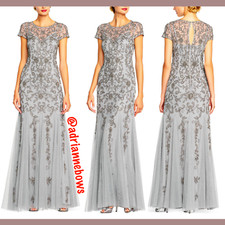 NEW Adrianna Papell Beaded Godet Trumpet Gown in Silver/Grey SZ 8  G51