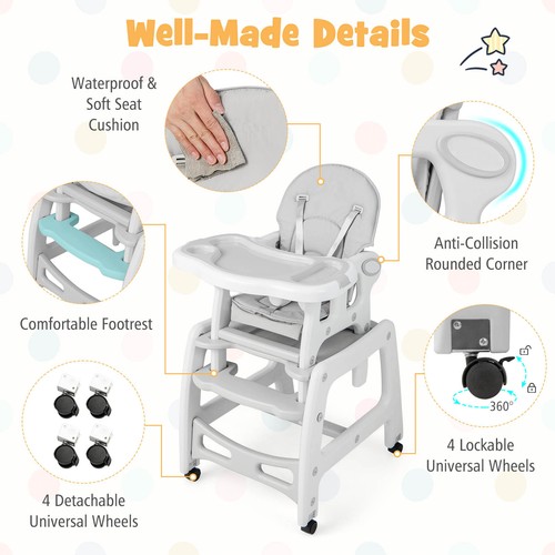 BABY JOY 3-in-1 Baby High Chair Convertible Feeding Rocking Chair Table Set - Picture 7 of 10