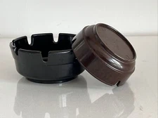GES-LINE 301 + Impact Ashtrays Lot of 2 Melamine MCM Retro Brown + Black