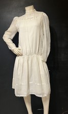 Vintage Drop Waist Off White Lace Satin Dress Cottage Core Prairie 13/14