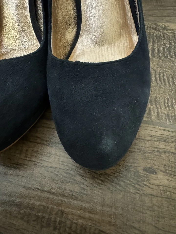 Zapatos de salón Anthropologie Miss Albright talla 8 cabochen de gamuza azul marino clásicos Foto 4 de 4