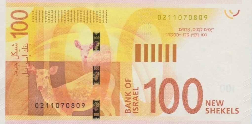 ◆イスラエル 旧シェケル紙幣 100 shekels◆ 2021 Banknotes Israel 100 Shekels. One Hundred Shekel Uncirculated