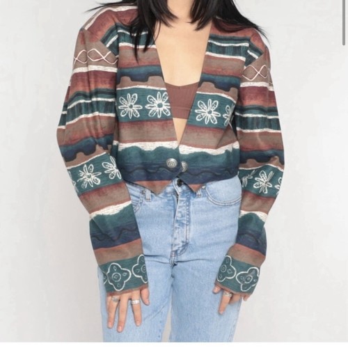 Banjo Vintage 80s Button Up Women’s Rodeo Southwestern Woven Blazer Jacket, XL - 第 1/13 張圖片