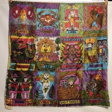 Vintage 60s Glentex Hand Rolled Silk Scarf Zodiac Signs Psychedelic Mod Japan