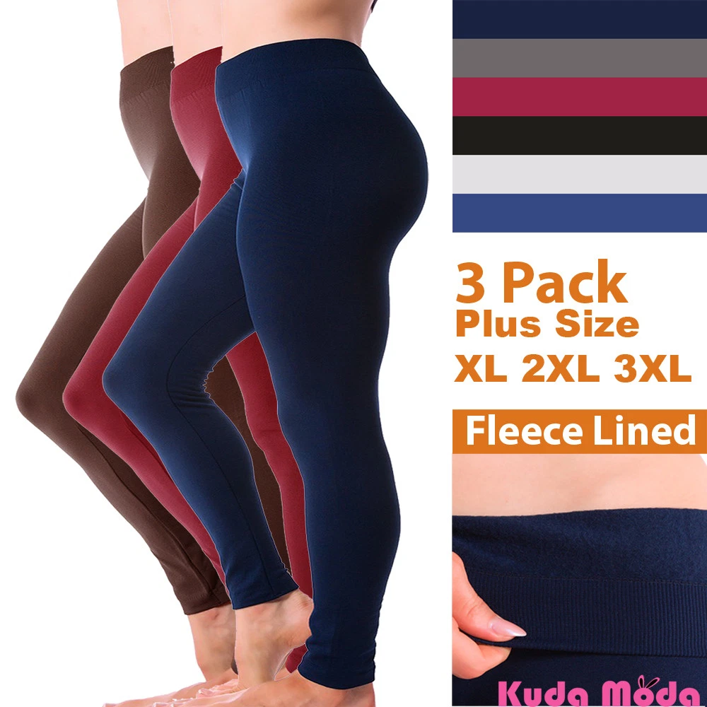 3 Pack Kuda Women Fleece Lined Warm Full Length Legging Pants Plus Size 1X  2X 3X