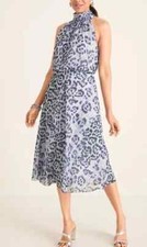 Adrianna Papell Purple Midi Dress 14 Animal Print Halter Tie Cocktail Occasion