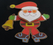 Hallmark Christmas Vintage Die Cut Gift Package Decoration Tag Card Santa w/Bell