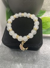 Handmade Beaded Stackable 6.5" Plus Stretch Bracelet New Crescent Moon A1593