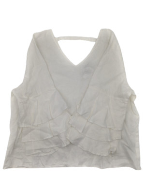 $89 Neiman Marcus Women's White Ruffle-Tiered Sleeve Linen Blouse Size Large