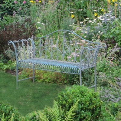 Garden Furniture Shabby Chic Metal Bench Vintage Blue Bench